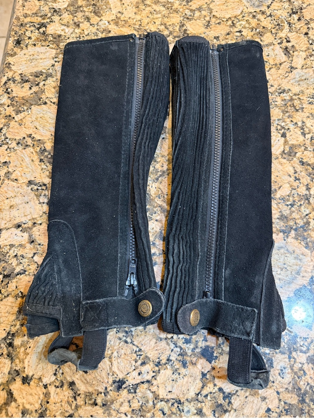 PERRIS brand Black YOUTH large black Suede Half Chaps - Classic Riding Style